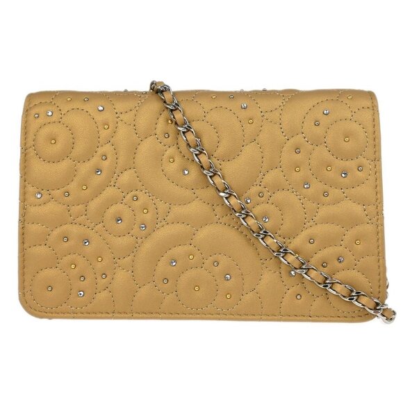 Chanel Beige Lambskin Rhinestone Camellia WOC Shoulder Wallet Bag 185633 - Picture 2 of 7